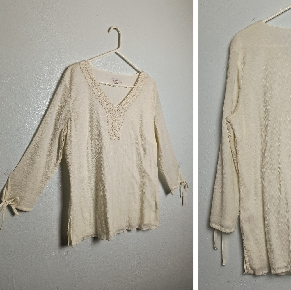 JM Collection Cream Tunic Top Size (14)